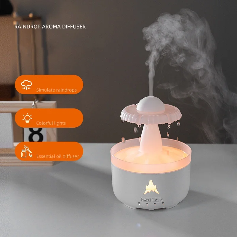 Difusor de óleo essencial de umidificador de ar ultrassônico de gota de chuva, luz LED de 7 cores com design de gota de água, aromaterapia silenciosa para casa