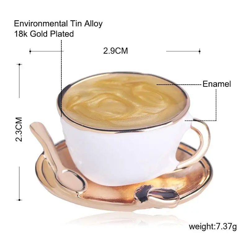 Cute Coffee Cup Spoon Disc Shaped Brooch Jewelry Pin Men Women Clothes Badge