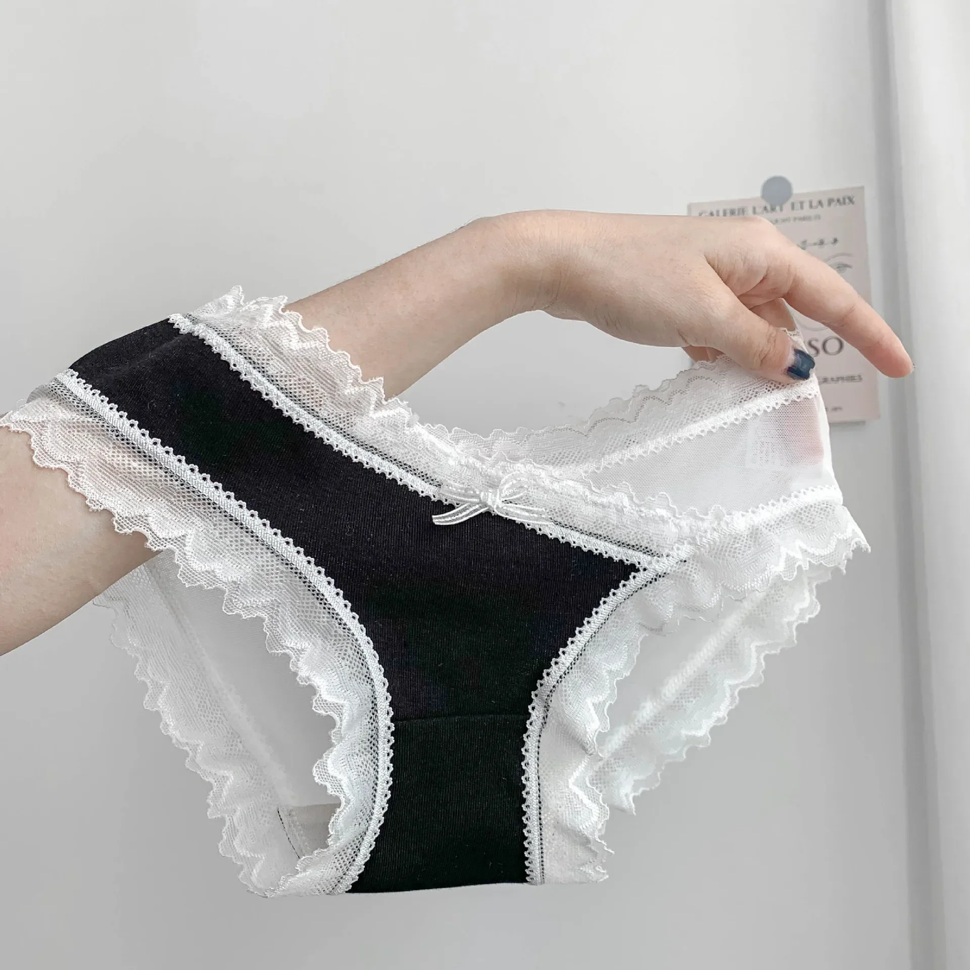 Women's Underwear Color Matching Japanese Underwear Female Sexy Back Lace Sweet Pure Cotton Low Waist Breathable Mesh Sexy