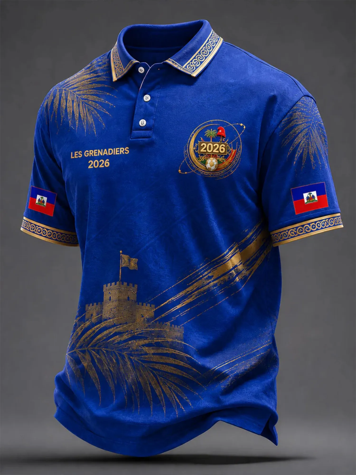 Haiti Womens Blue Polo Shirt Short Sleeve Casual Travel Top with Les Grenadiers Graphic Contrast Collar Summer Tee Tropical Mood