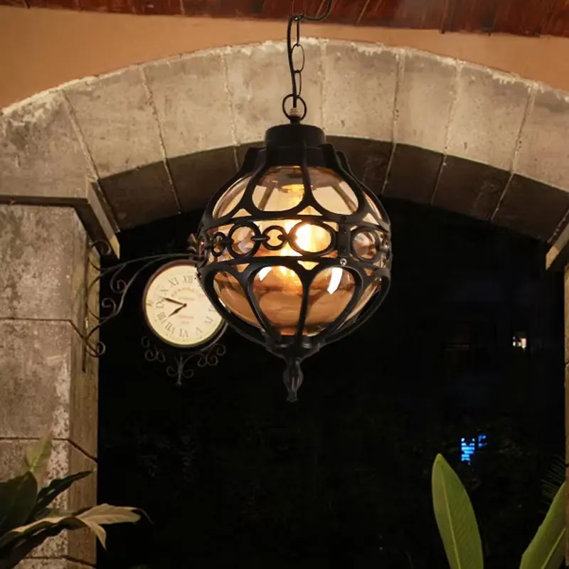 European Outdoor Waterproof Pendant Lights Retro Balcony Corridor Aisle Grape Frame Chandeliers Loft Restaurant Lamps Fixture