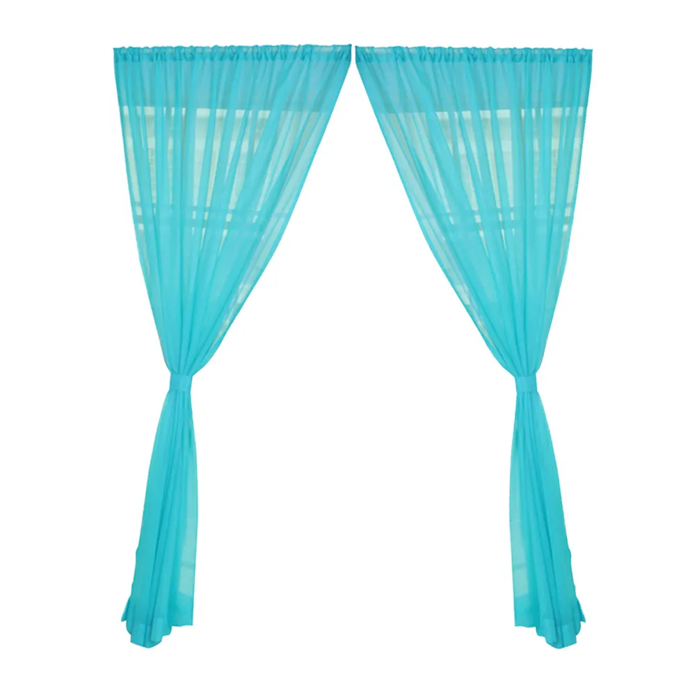 2Pcs Voile Curtains Transparent Window Sheer Rod Pocket Bedroom Living Room Sunlight Filter Window Screen Tulle Peacock Blue