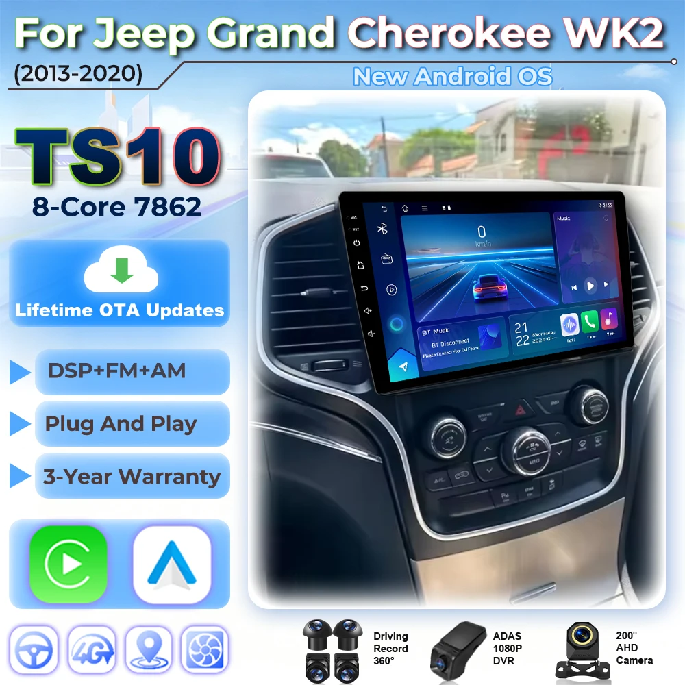 Android Auto Carplay Car Radio For Jeep Grand Cherokee WK2 2013 2014 2015 2016 2017 2018 2019 2020 Multimedia Player Video 2din