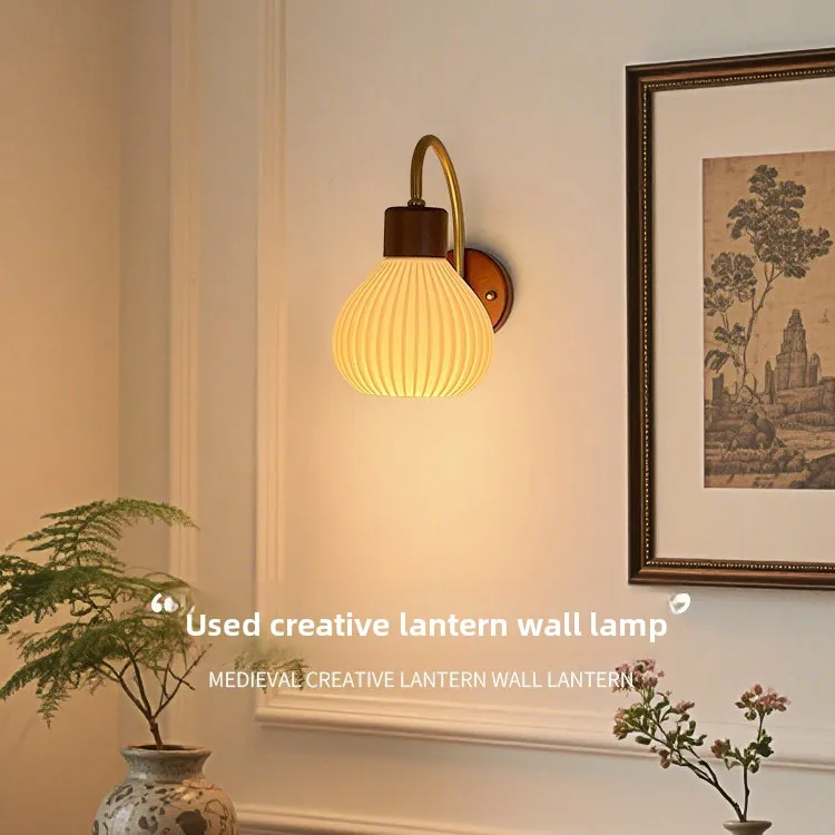 French Cream Skirt Wall Lamp Porch Decorative Stairs Medieval Art Bedroom Bedside Lamp Reading Eye Protection Light