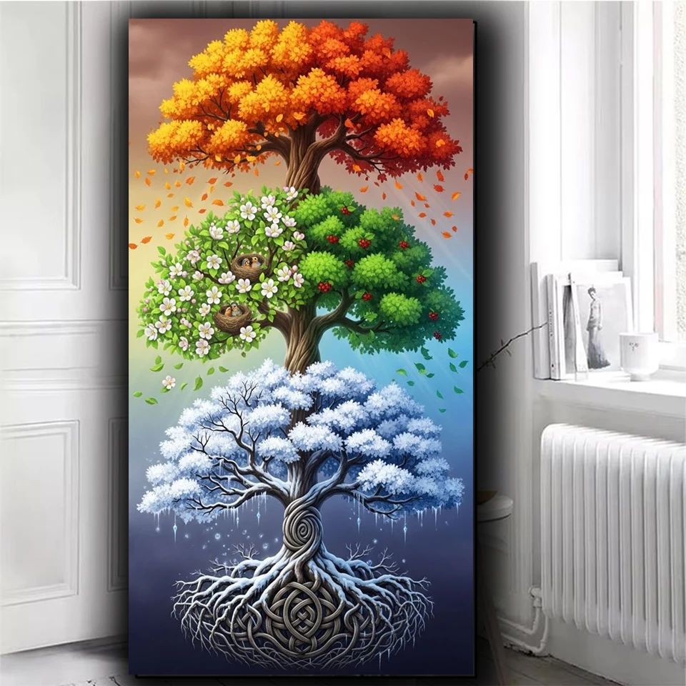 Four Seasons Tree of Life A Stunning Vertical diy Diamond Painting Diy Diamond Art Full Diamond Art Mosaic Home Decor Gift