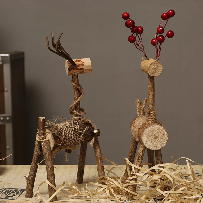 wooden couple deer ornaments gifts creative wooden handicrafts desktop decoration window display