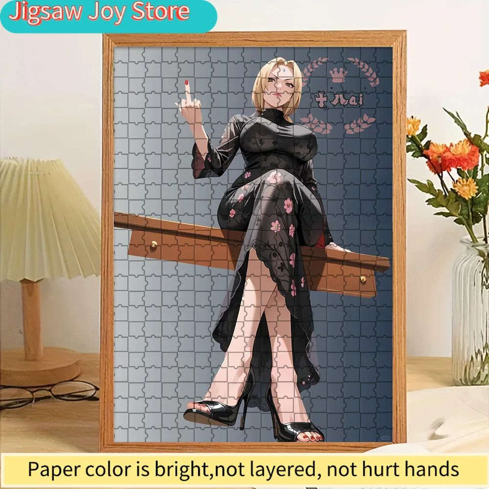 

Anime Naruto Tsunade Elegant Black Floral Cheongsam High Heels Pose Paper Puzzle, Premium High Definition Vivid Print, Smooth Bu