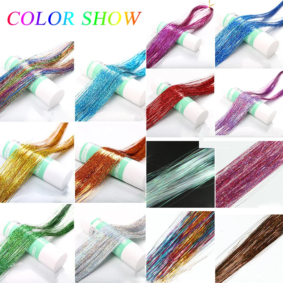 Difei-Neon Rainbow Shiny Hair Extensions para Mulheres, Hair Tinsel, Seda, Trança Headdress, Dazzles, Sparkle, Hippie, Dazzles