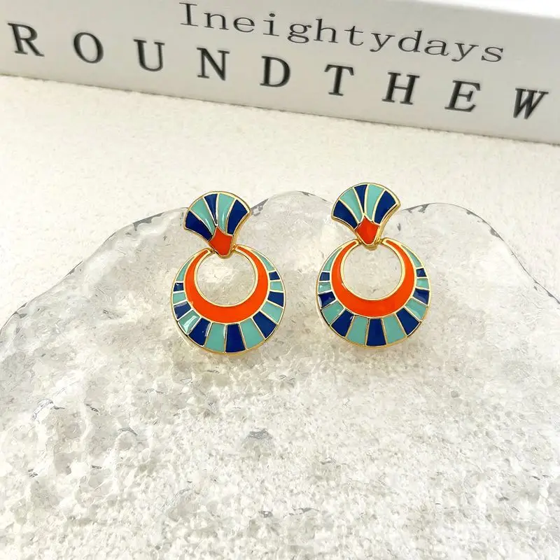 

Spring Autumn New Arrival European and American Ins, Niche, High Grade, Drop Glazed Earrings, Ethnic Style Statement Earrings