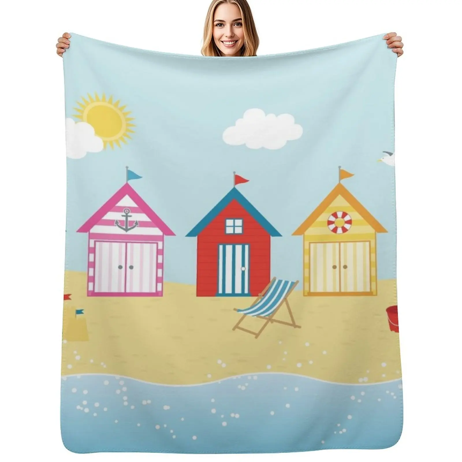 

Huts on the Beach Throw Blanket Long Lasting Soft Plush Blanket for Daily Use