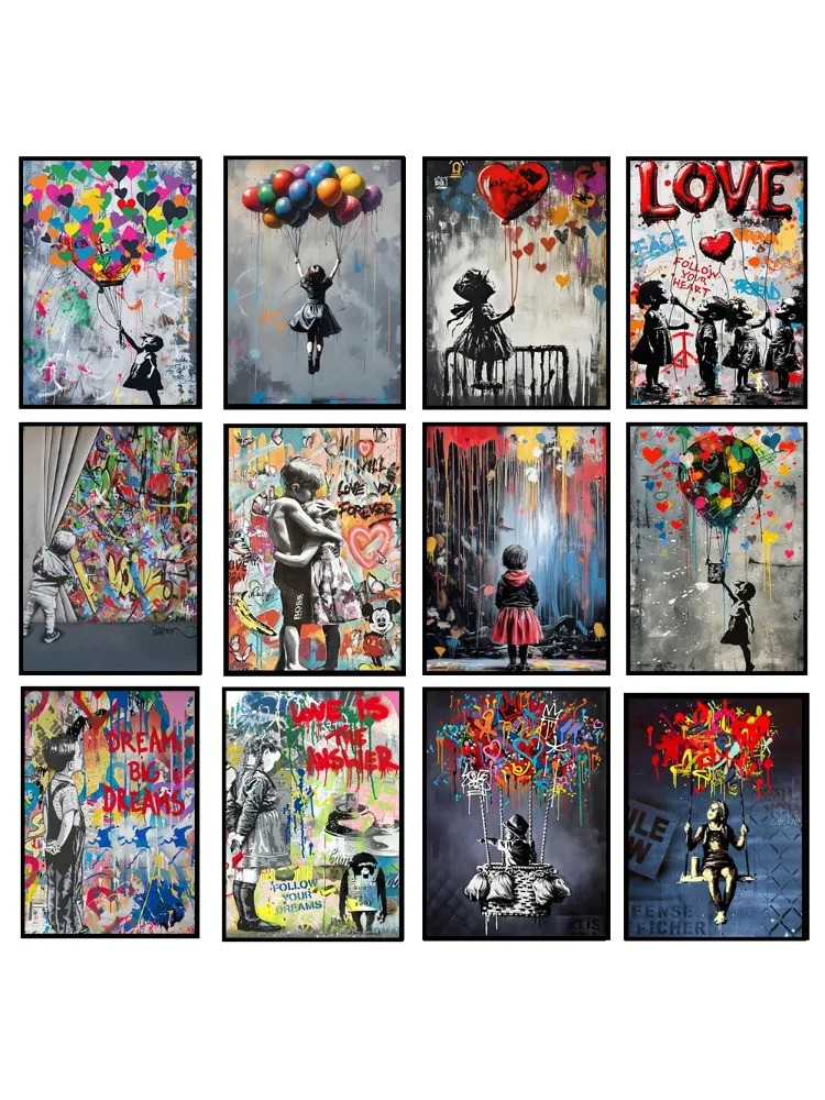 Graffiti Banksy Art Poster Banksy Image Series Toile imprimée Art mural utilisé pour la décoration de la maison et du salon, Framel