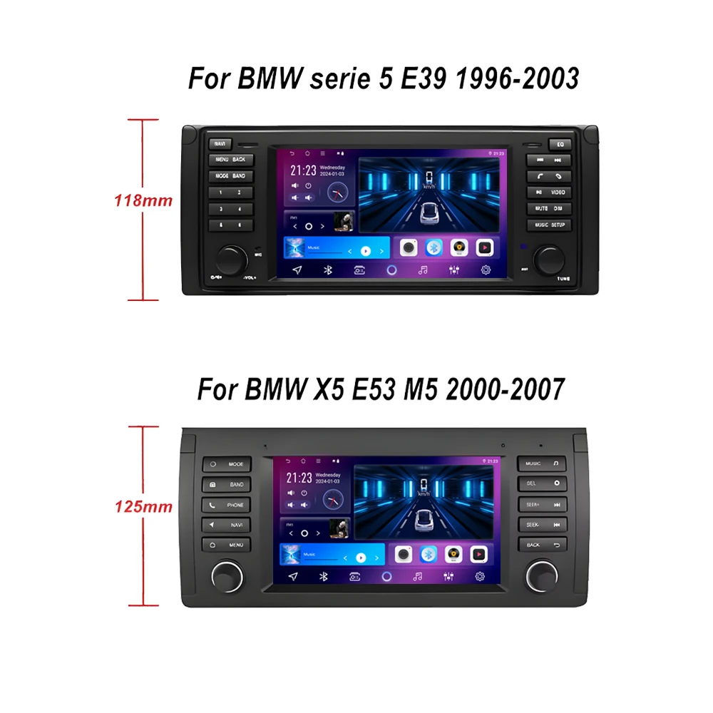 Android 16 Auto Car Radio GPS Navigation For BMW 5 Series E39 X5 E53 M5 1996-2003 7 Inch Multimedia Player Video 4G WIFI DVD 2di