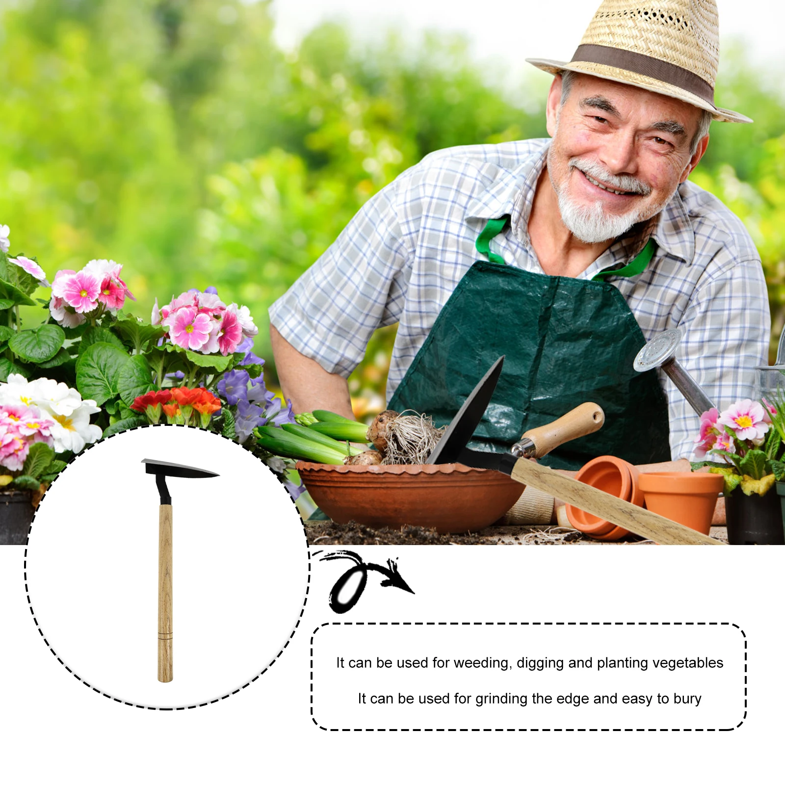 

Wooden Hoe Garden Hand Tools Multi Function Durable Lightweight Practical Easy Operate Weeding Tool Housewarming Gift Gardening