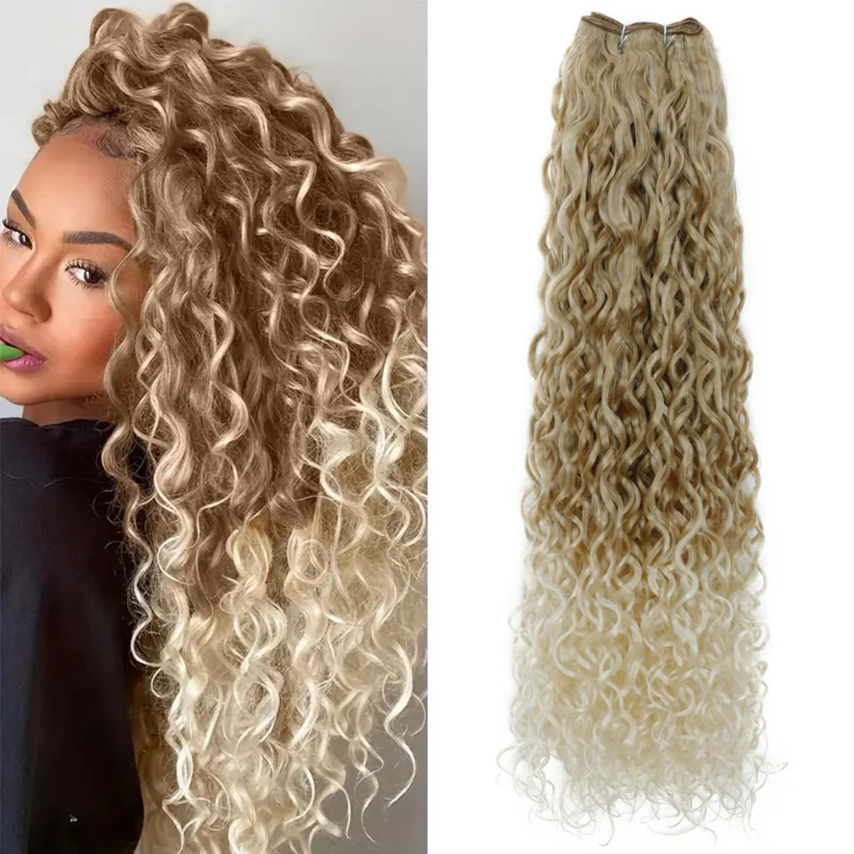 

Synthetic Water Wave Bundles Hair Extensions Ombre Brown Curly Bundles Extensions Light Brown 27/613 Color Bundles For Women