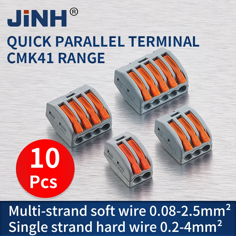 JINH 10 Pcs CMK 41 Lever Wire Quick Connectors 3 4 5 Ports Clamp Electrical Cable Home Compact Splice Insulated Terminal