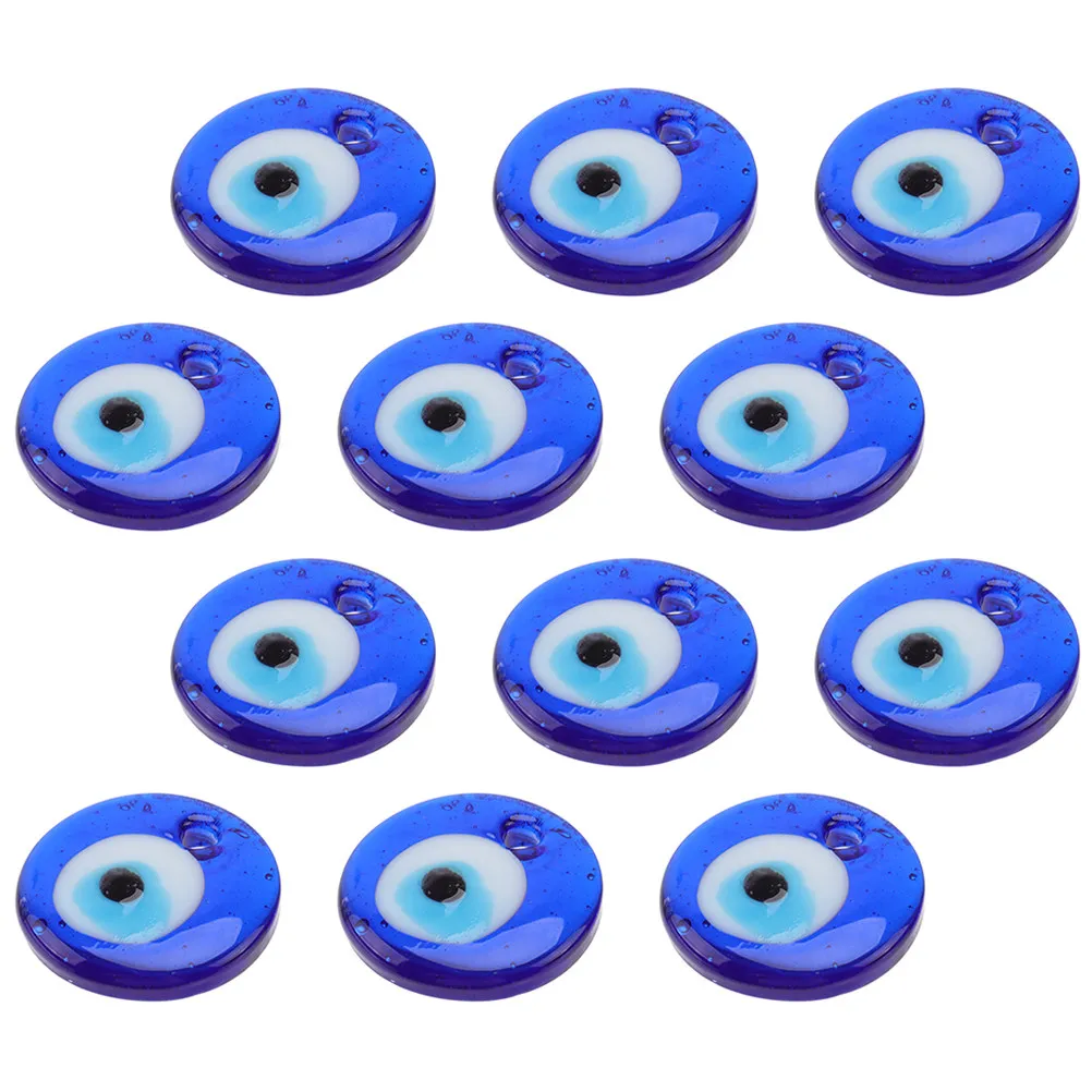 

12Pcs Flat Round Blue Evil Eye Glass Beads DIY Jewelry Making Turkish Pendant Loose Beads for Bracelets Necklaces