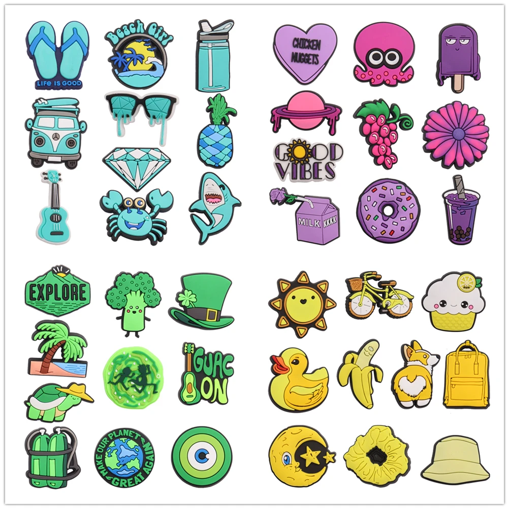 

10Pcs Grape Broccoli Chicken Nuggets Beach Girl PVC Shoes Buckle Accessories Adult Multicolor Styles Bracelet Charms