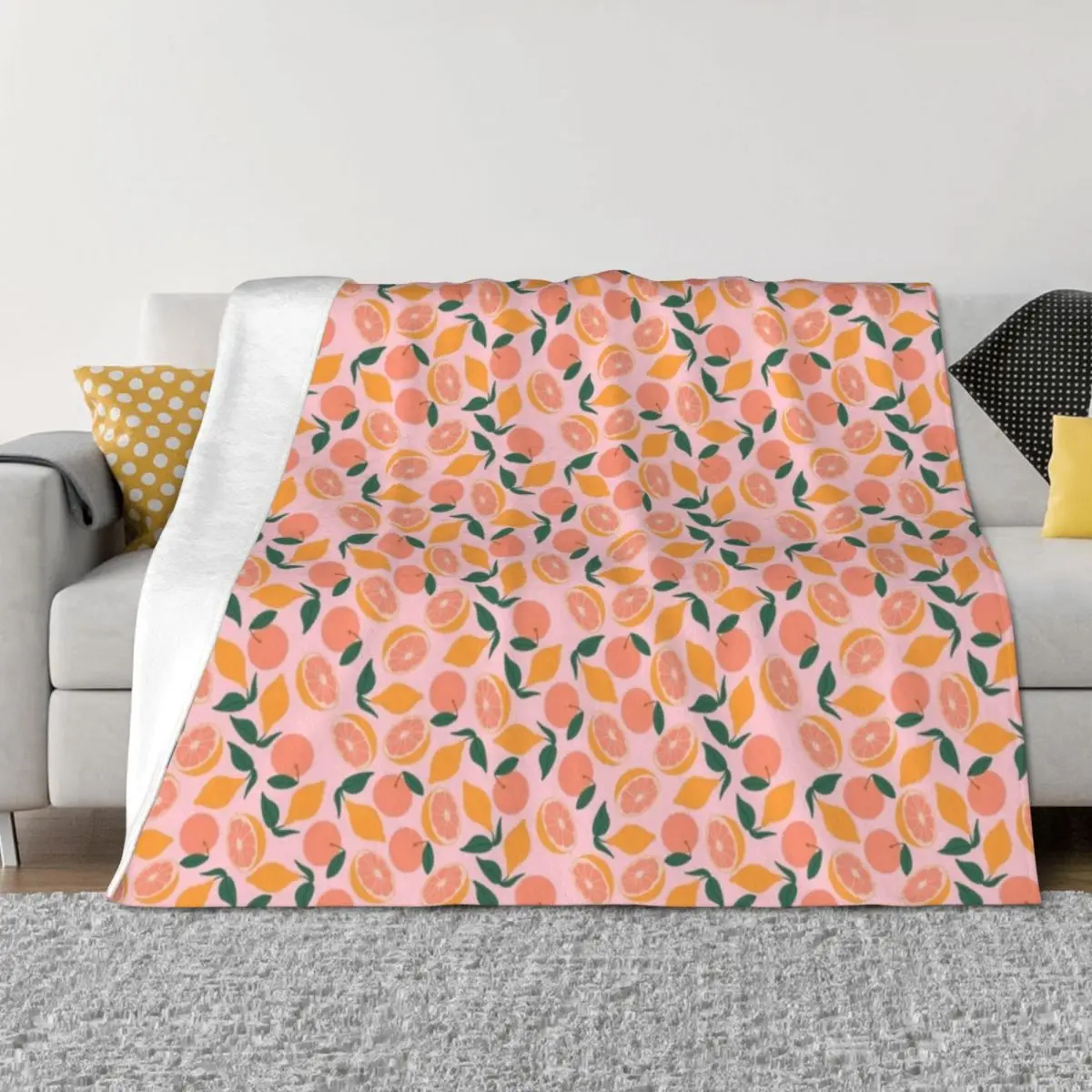 

Citrus on pink Throw Blanket Summer Plaid on the sofa blankets and throws anime Blankets