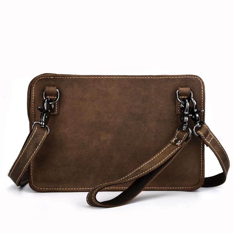 

Crazy Horse Cowhide Clutch Handy Briefcase Messenger Bag Vintage Men High Quality Genuine Leather Shoulder Crossbody Bags