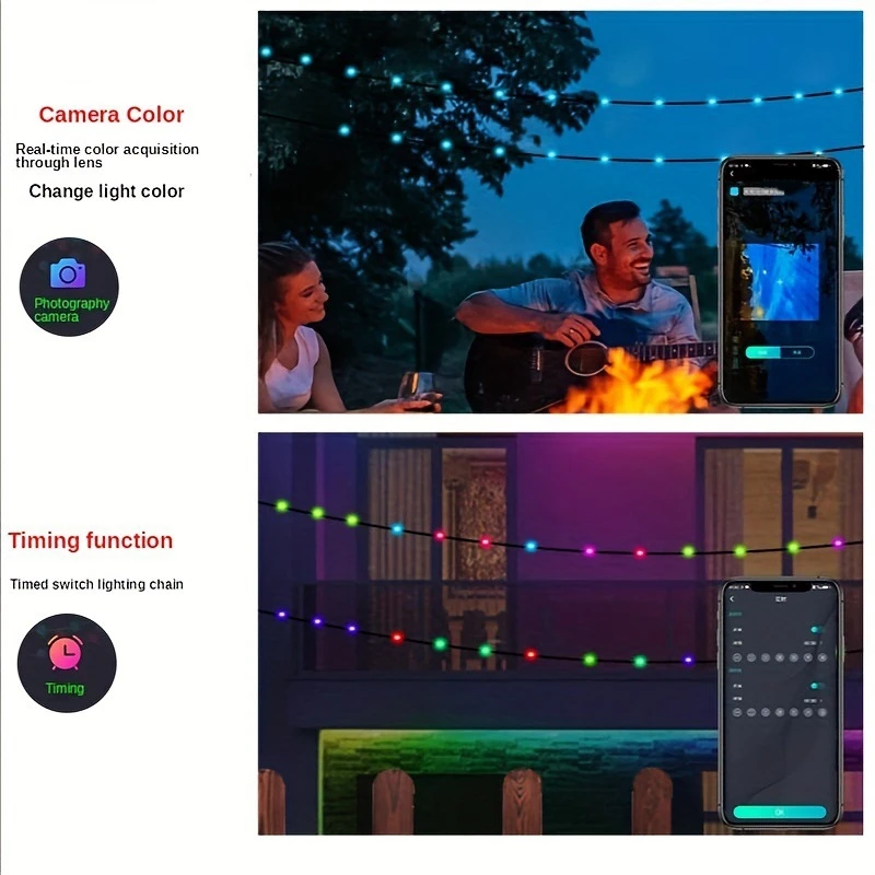 1 conjunto de luzes de corda LED Bluetooth Tuya RGB Phantom Color String Light Set LED String Lights