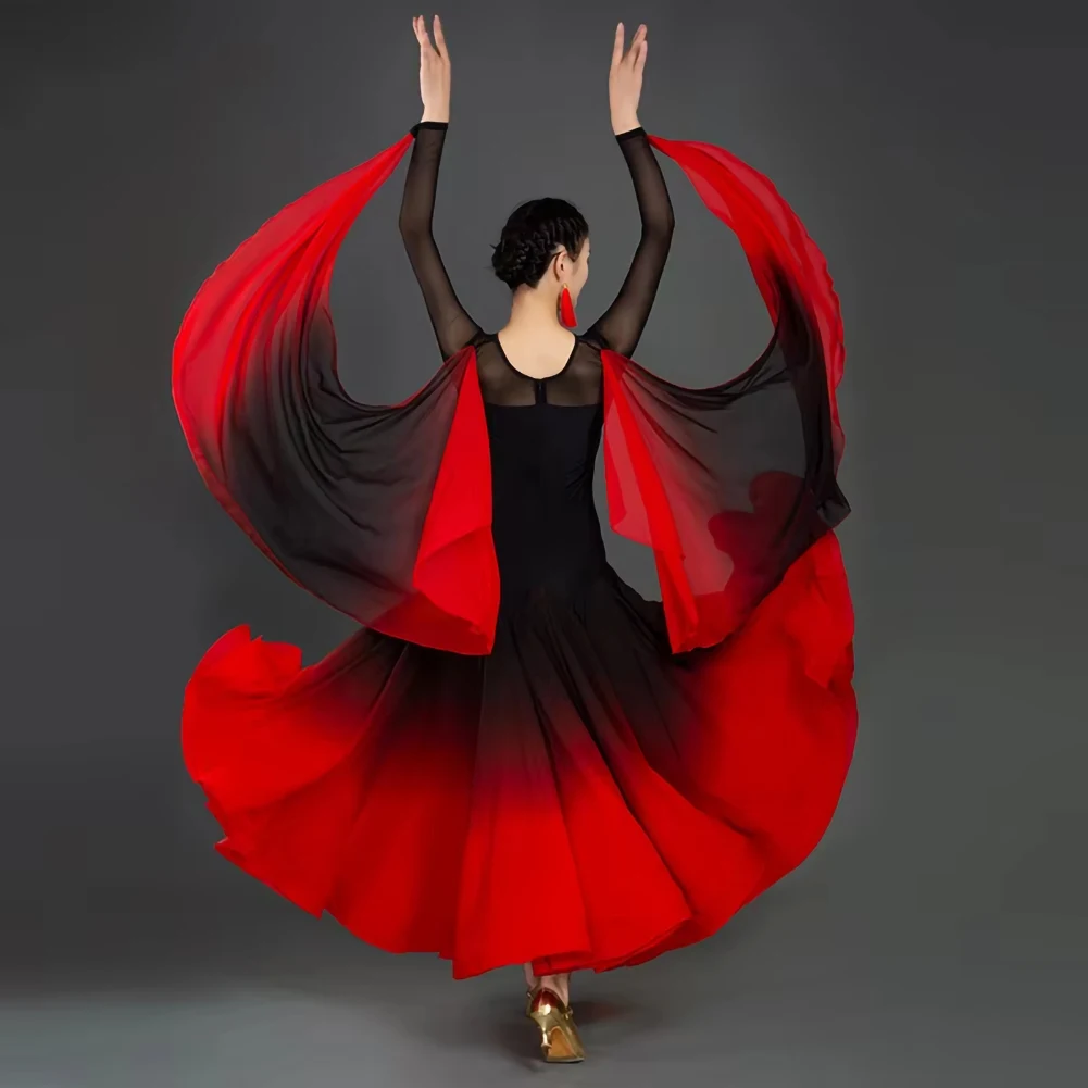 Stage Long Dress Gradient Party Ballroom Dance dress Flamenco Dress Ribbon Waltz dress New Round Neck Performance Dress