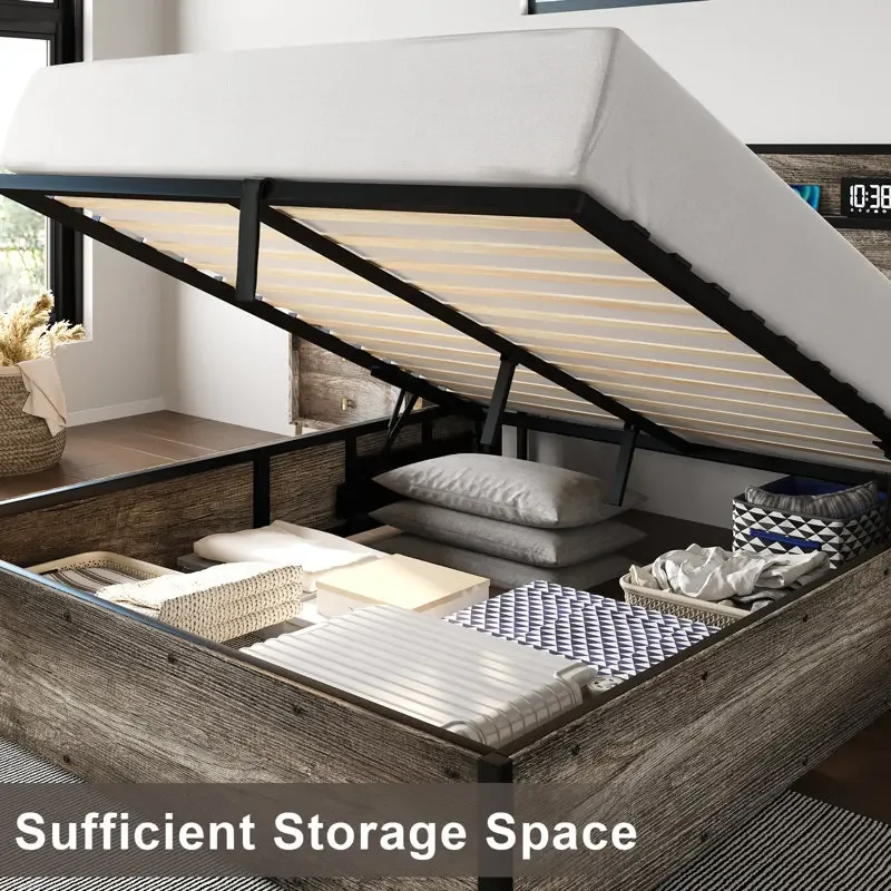 

# King Sofa Storage Bed Smart Wooden Modern Queen Bed Frame Design With Hydraulic Lift