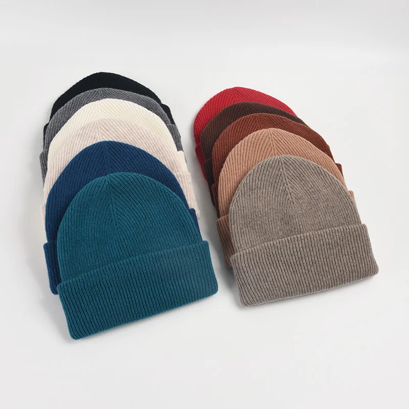 Premium 100% Pure Wool Knitted Hat Women Soft Cozy Warm Beanie Men Autumn Winter Casual All-Match Cold Cap