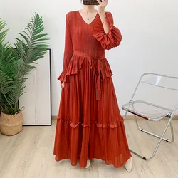 Miyake Pleated Dress 2025 Spring New Pleated Fashion Women's Clothing Long Floor Mopping Women's Long Dress Foreign Style