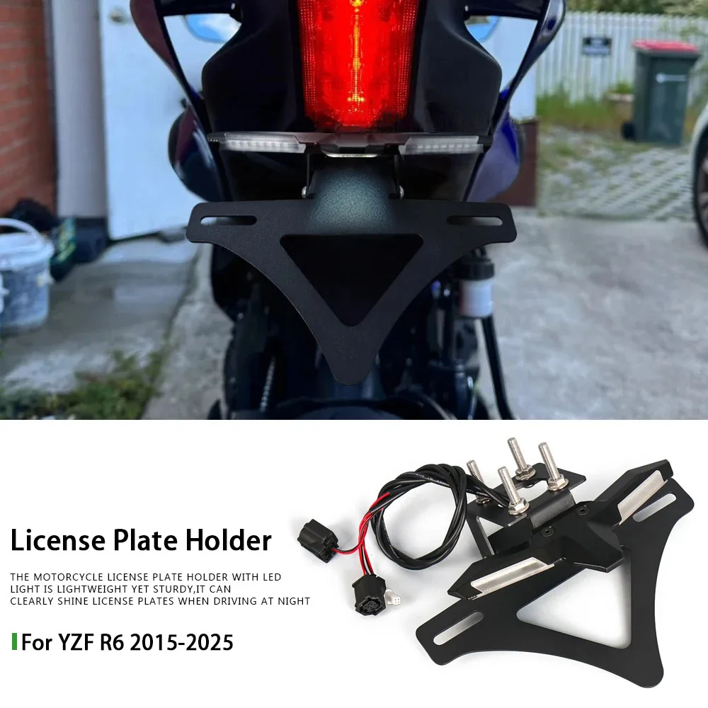 

YZF R6 License Plate Holder LED Light For YAMAHA YZF-R6 2015-2025 YZFR6 Motorcycle Tail Frame Bracket Rear Fender Eliminator