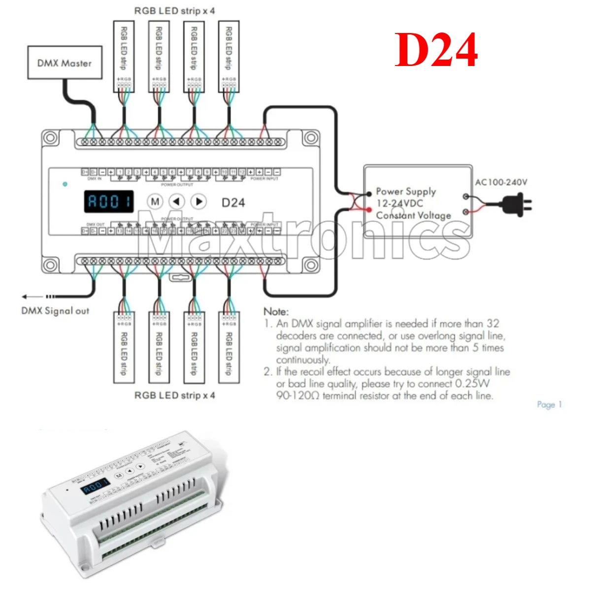 DC12V-24V 12/24 saluran DIN rel CV Led DMX dekoder Input 3A * 24CH 12CH * 5A RDM DMX512 Controller untuk RGB LED Strip Light Tape