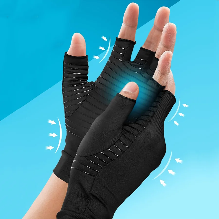 

1/2Pairs Compression Gloves Hand Copper Arthritis gloves Joint Pain Relief Half Finger Anti-slip Therapy Glove for Women and Men