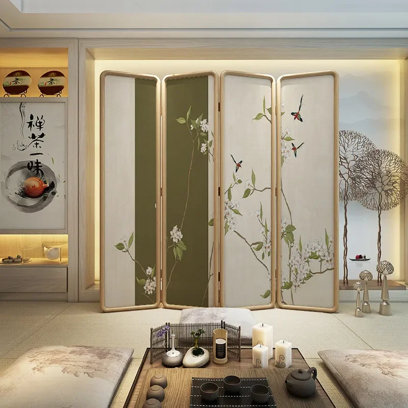 New Chinese Solid Wood Folding Screen Room Divider for Living Room Entrance Bedroom Portable Partition Wall Decor