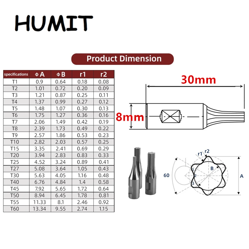 Torx Screw Rotary Broach Punch Star Spline Bit Punching Tool Cutter Holder T3 T4 T5 T6 T7 T8 T10 T15 T20 T25 T30 T40 T50 T55