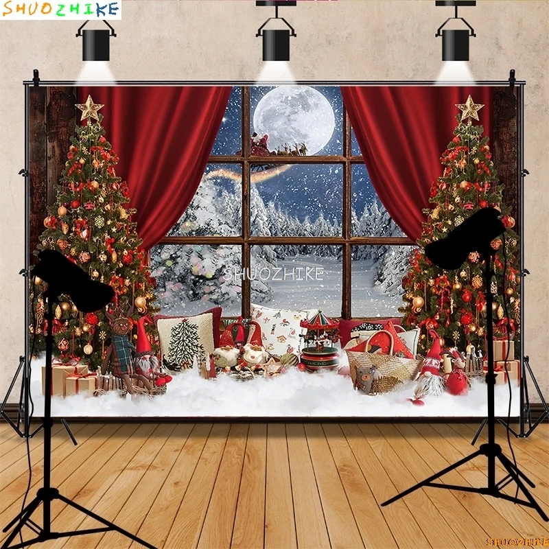 Christmas Day Wreath Snowman Photography Backdrop Props Family Xmas Eve Party Decor Living Room New Year Background DS-03