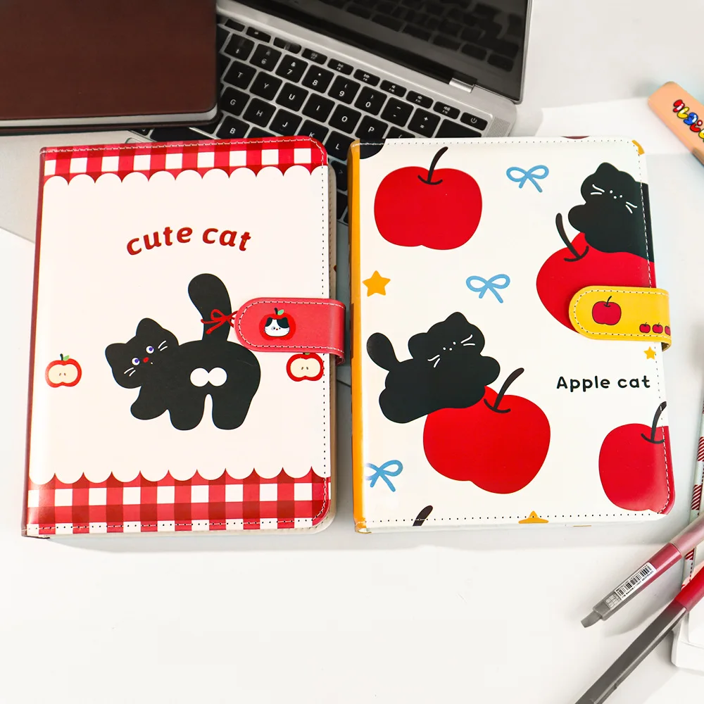 Apple Cat A5 Loose Leaf Shell Leather Hand Account Book Magnetic Suction High-Value Notebook Four Grid Card Book