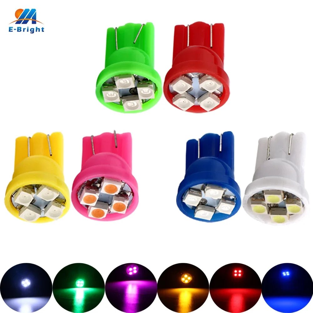 10PCS T10 W5W LED Car Interior Bulbs Instrument Map Lamps 12V 194 168 Vehicle 1210 4 SMD White Blue Red Green Pink Yellow