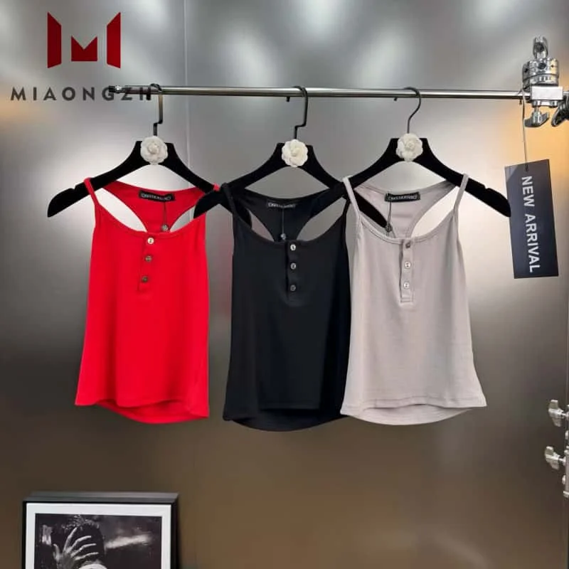 

Fashion Solid Color Slimming Vest For Women Square Collar Sleeveless BacklessSingle Breasted Top Temperament Female Clothing New