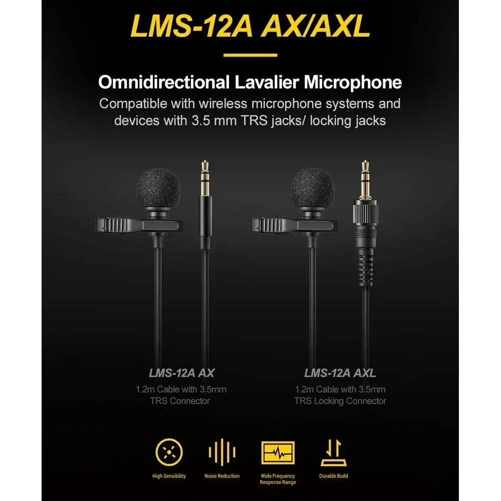 ميكروفون Gx LMS-12A AX AXL متعدد الاتجاهات متوافق مع أنظمة وأجهزة الميكروفون اللاسلكي مع TRS مقاس 3.5 مم