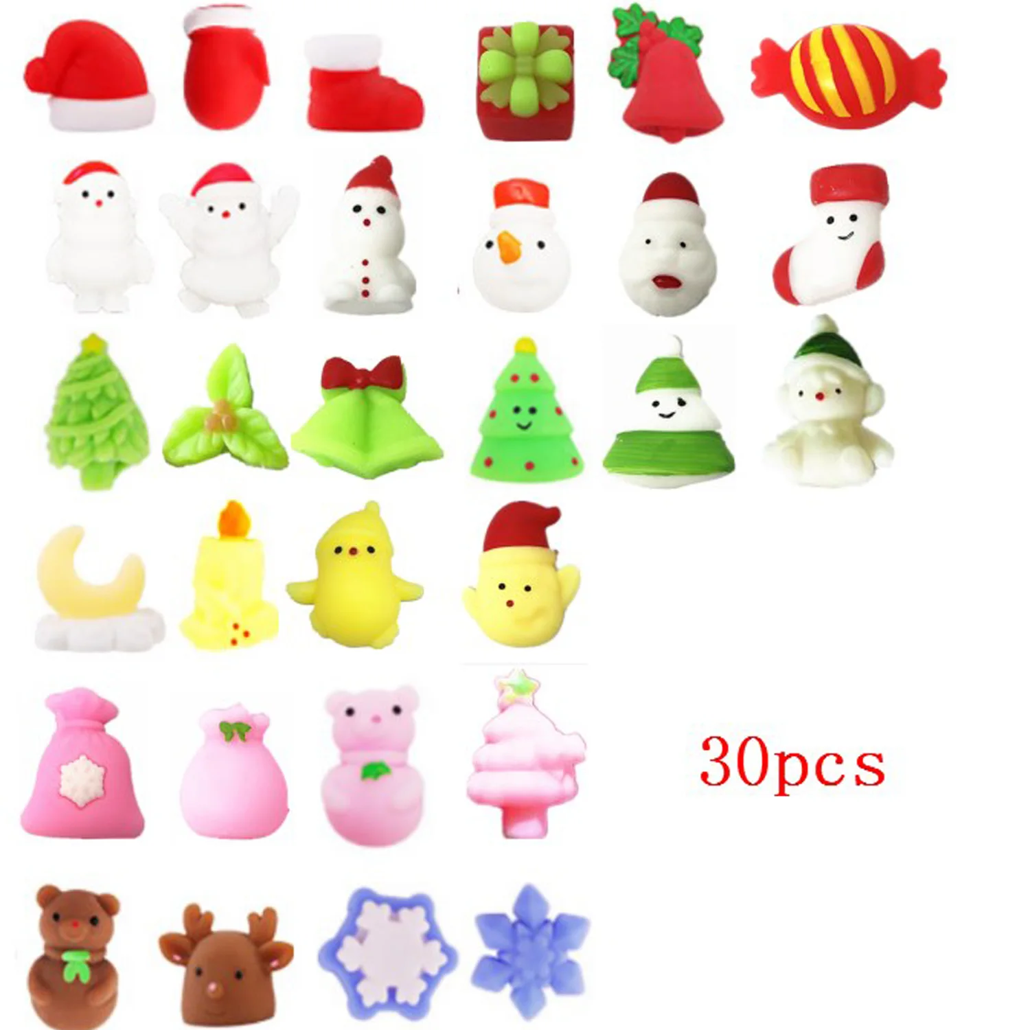 30pcs Christmas Soft TPR Squishy Squeeze Cartoon Animal Toy for Children Adults Relieves Stress Anxiety Squishies Toys Random