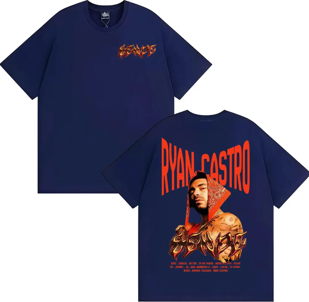 مغني الراب ريان كاسترو ألبوم جولة الجرافيك تي شيرت الرجال النساء موضة الهيب هوب خمر تي شيرت القطن عادية تي شيرتات قصيرة الاكمام بلايز #2
