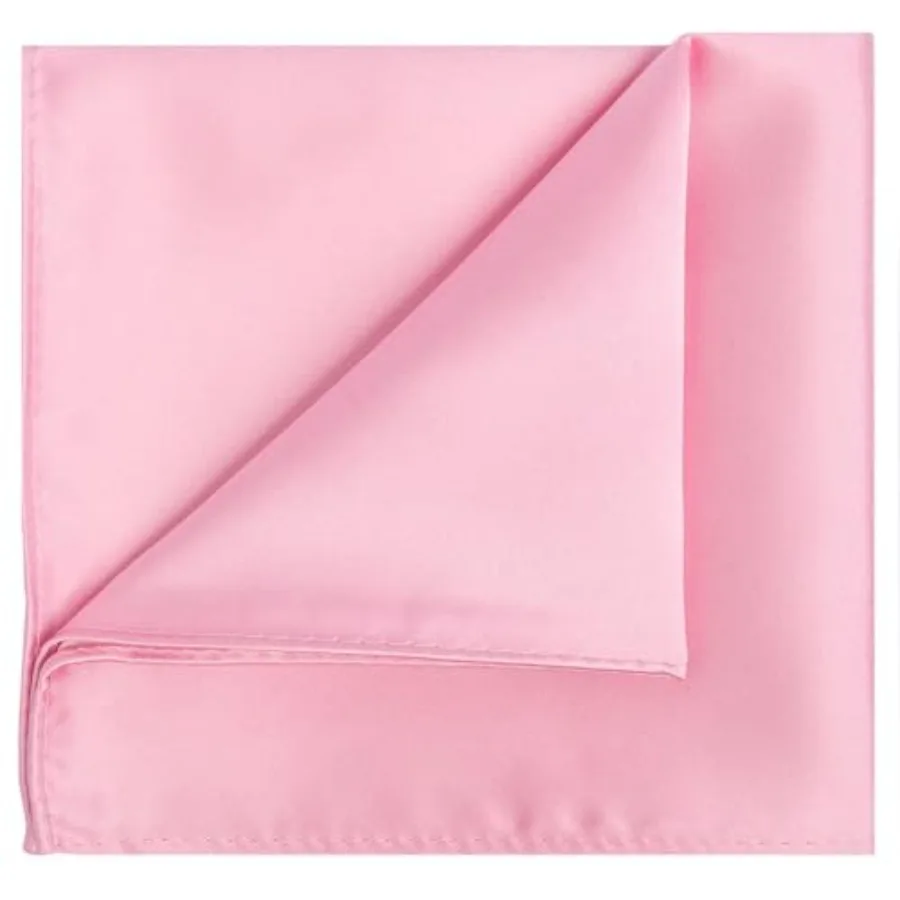 Satin Tie Set Solid Ties Mens Necktie + Pocket Square, Pink view 6