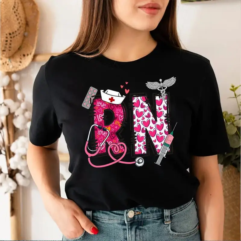 

"Cute RN T-Shirt for Women | Heart Nurse Graphic Tee | Medical Worker Appreciation Gift | Valentine's Day Doctor Top"