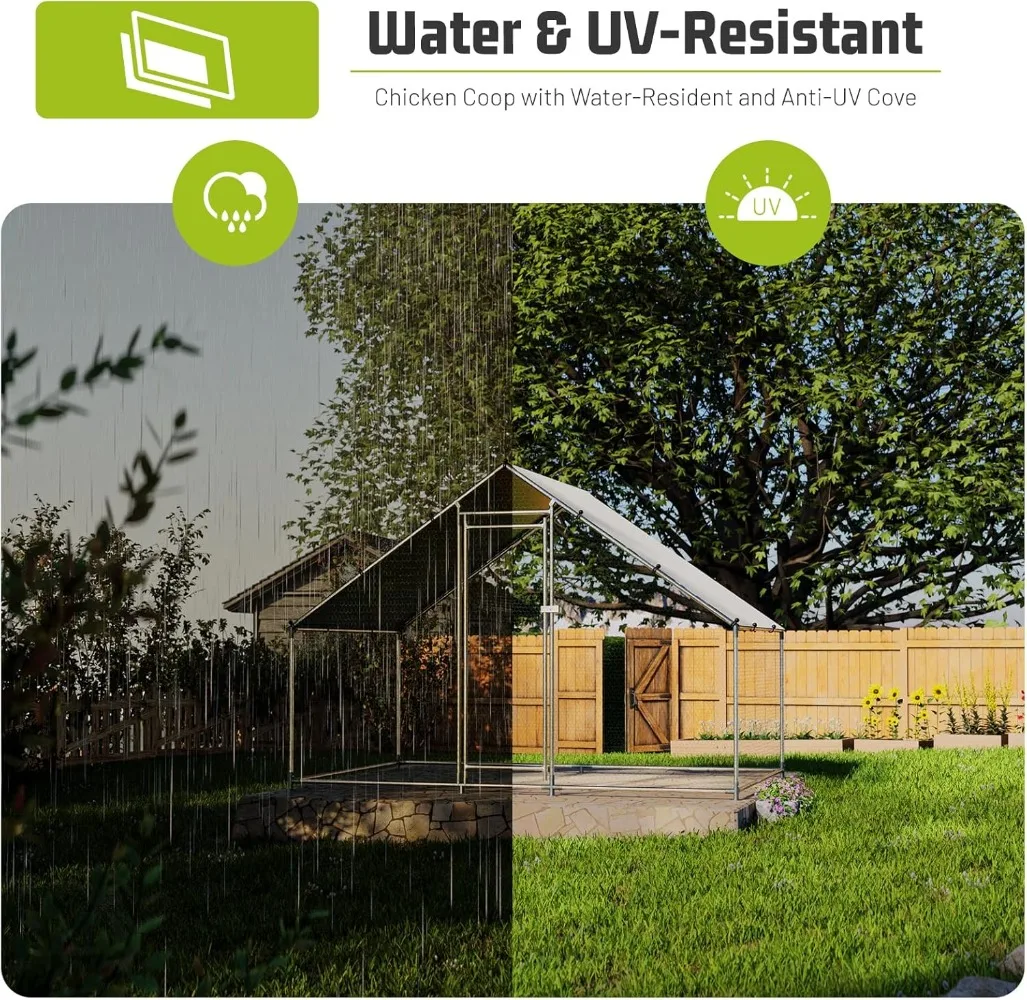 قلم دجاج معدني كبير مع غطاء مقاوم للماء وغطاء مضاد للأشعة فوق البنفسجية على قفص الدواجن يعمل على تشغيل الفناء مع غطاء