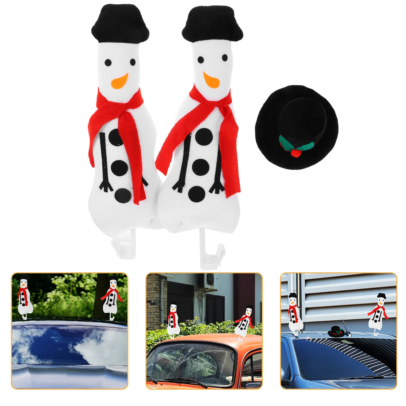 

2pcs Christmas Snowman Decoration Easy Install Fashionable Adorable Car Accessory Party Ornament Car Christmas