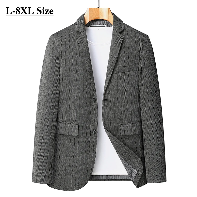 

Men's Casual Blazer Coats Fashion Two Buttons Classic Stripe Business Formal Dress Autumn Loose Plus Size Suit Jacket Black Grey