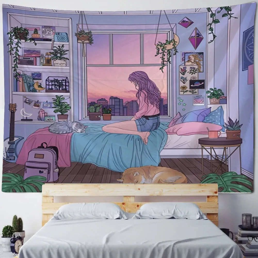 

Anime Cute Girl Wall Hanging Tapestry Art Deco Blanket Curtain Bedroom Living Room Decor