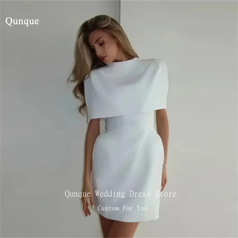 

Qunque Stain Short Wedding Dresses O Neck Elegant With Shawl Lady Party Gown Mini Simple A Line Vestidos De Novia Customized