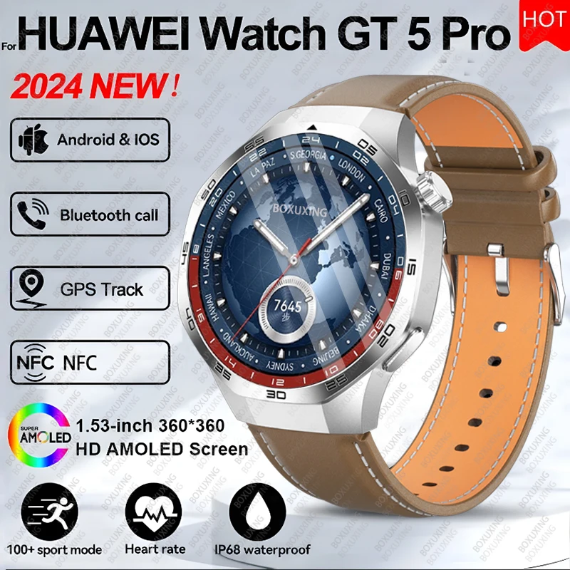 For HUAWEI Watch GT 5 Pro Sports Smart Watches Men GPS Track Compass Altimeter Waterproof Bluetooth Call NFC Smart Watch 2024New