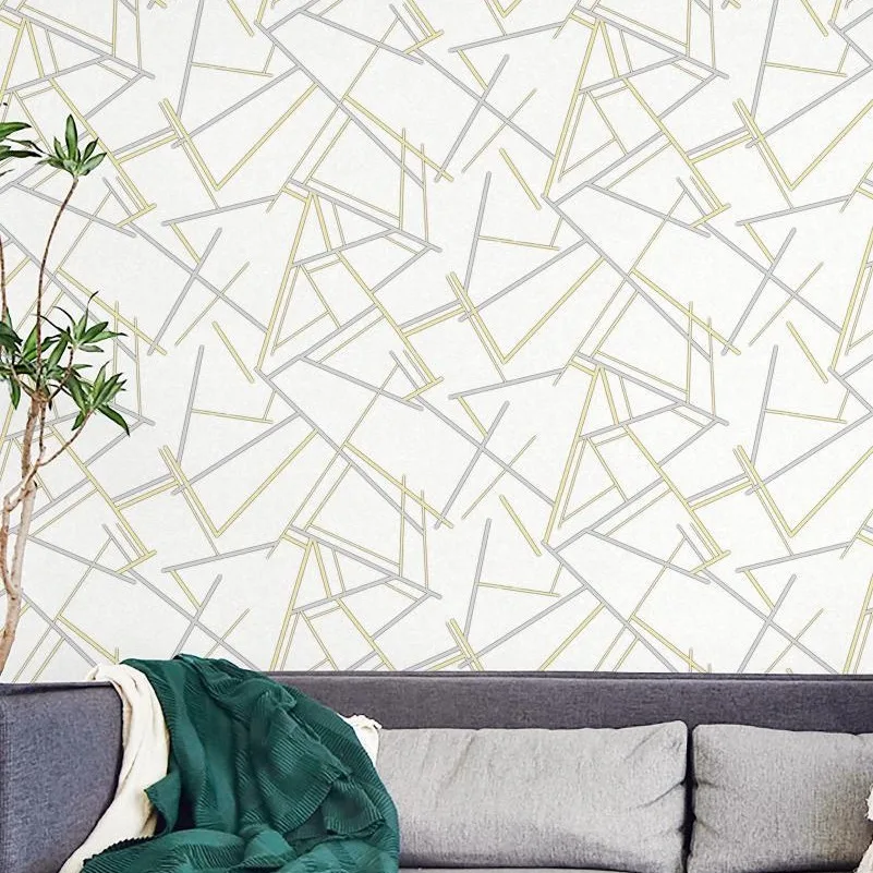 Papéis de parede de PVC com linha abstrata geométrica 3D, papel de parede dourado moderno para paredes de fundo de sala de estar e quarto