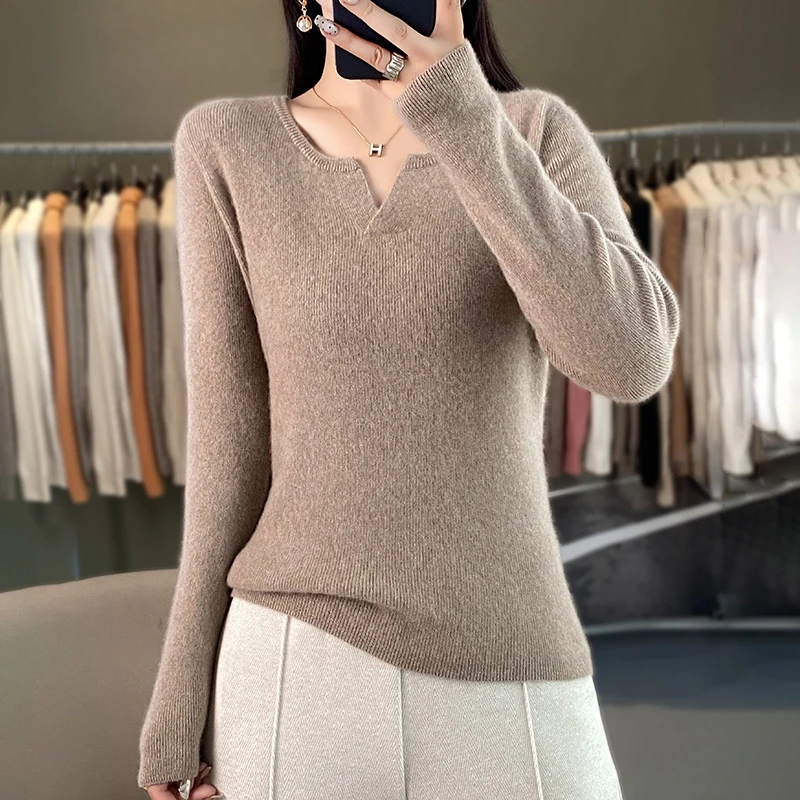 Fall/Winter Slim Women\'s Sweater round V-neck Andy Velvet Knitted Sweater Comfortable Warm Pullover Bottoming Shirt